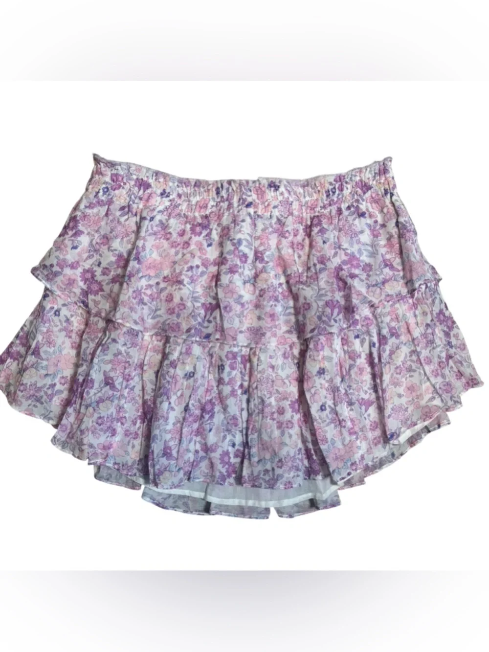 Loveshackfancy Dorin Top and Ruffle Skirt Set in Purple Iris Print Cotton Size L